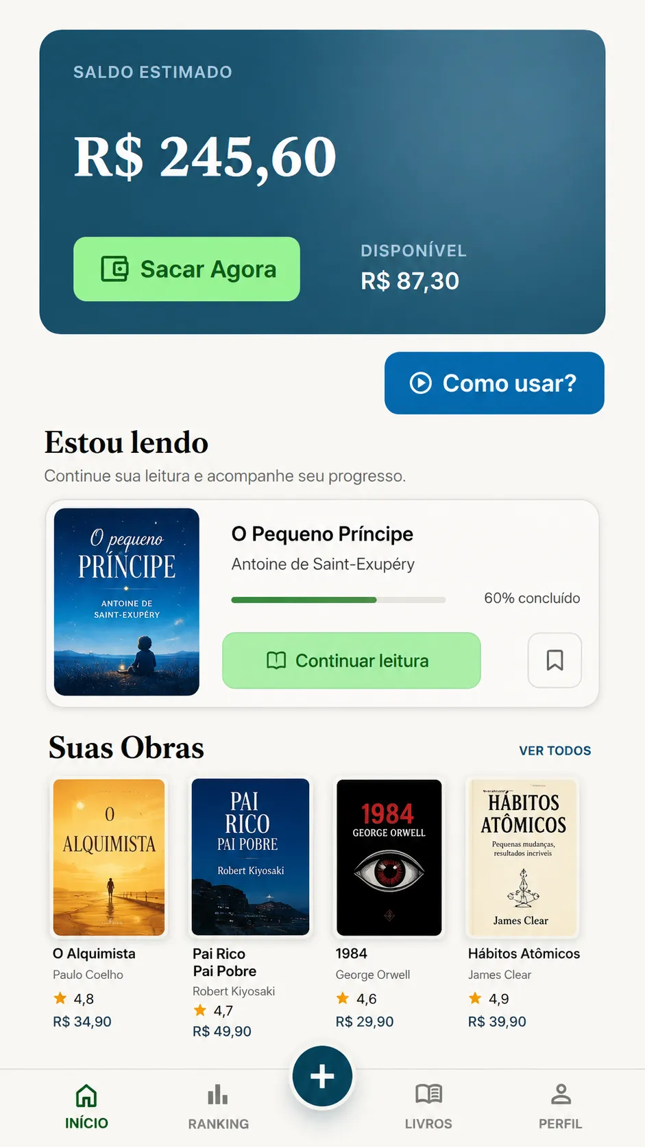 Tela da plataforma Meu Livro