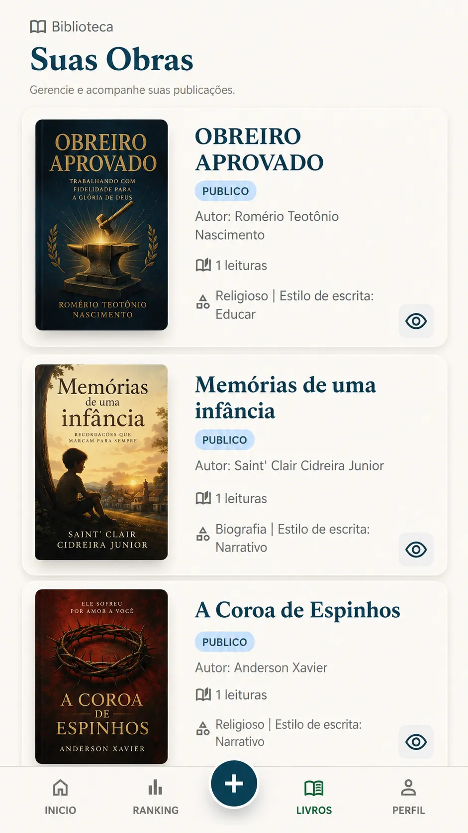 Tela da plataforma Meu Livro